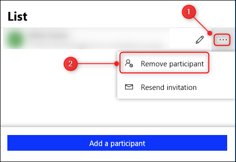 Haga clic en los puntos suspensivos (...) Junto al nombre de la persona y luego haga clic en "Eliminar participante".