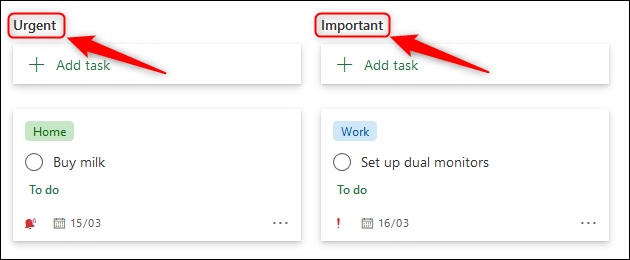 Tareas agrupadas por Prioridad.