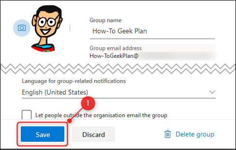 La página de configuración del grupo.