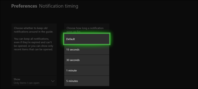 Duración de la notificación de Xbox One