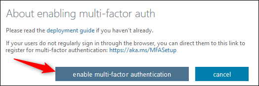 El botón "habilitar la autenticación multifactor"