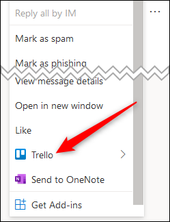 El menú contextual del cliente web con la opción Trello resaltada
