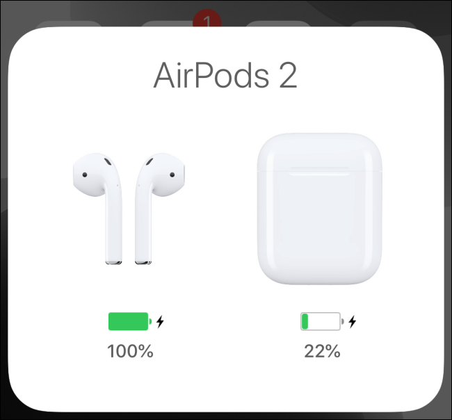 Panel de conexión de AirPods que muestra la información de la batería en el iPhone
