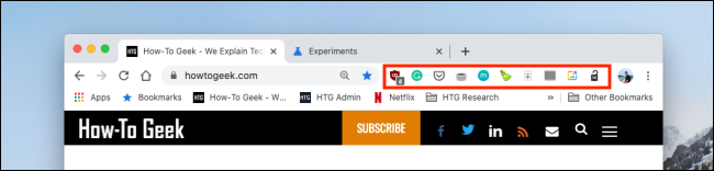 Todas las extensiones en la barra de herramientas de Chrome