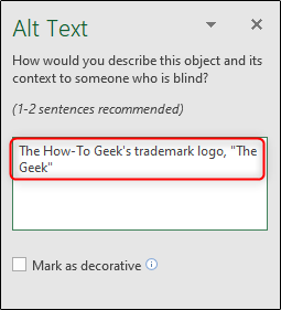 Descripción de texto alternativo del objeto en Excel