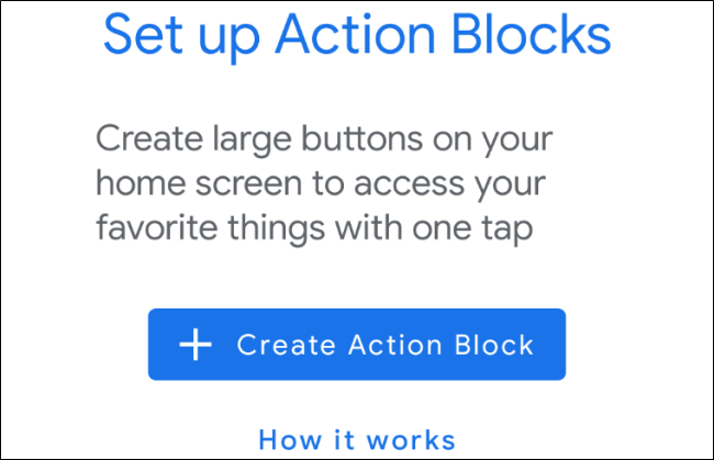 Pantalla de configuración de bloques de acción de Android
