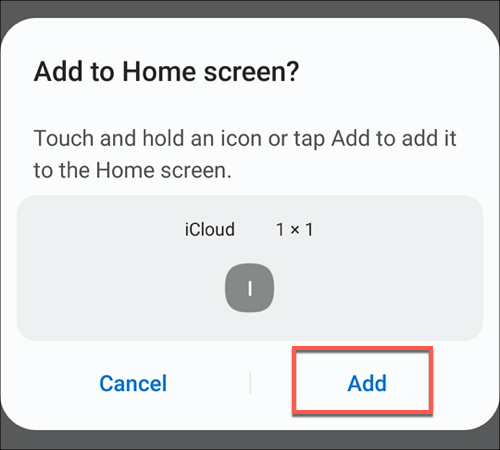 Toque el botón Agregar para agregar su aplicación iCloud PWA a la pantalla de inicio