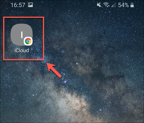 Toque el icono de iCloud en su pantalla de inicio para cargar iCloud PWA en Android