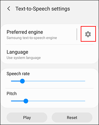 Toque el botón de engranaje de configuración de TTS