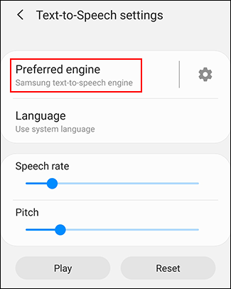 Toque Motor preferido en su menú de configuración de texto a voz