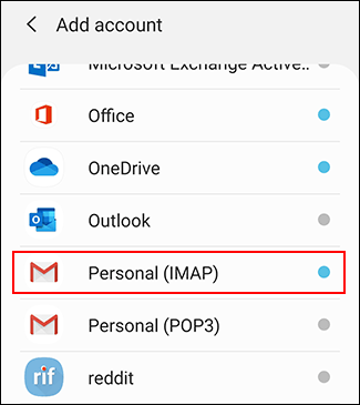 Toca "IMAP personal".