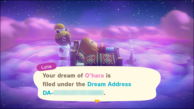 Una dirección de sueño asignada en "Animal Crossing: New Horizons". 