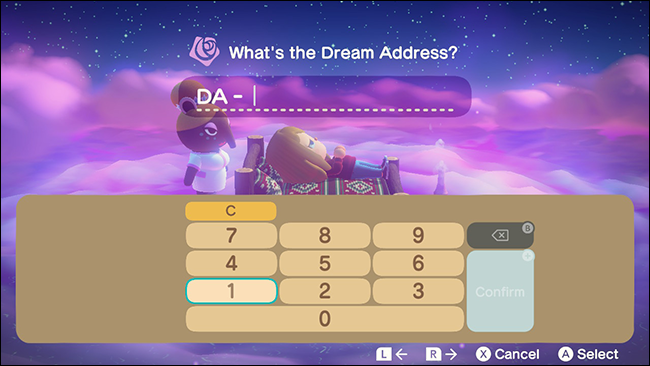 El menú de entrada "Cuál es la dirección de ensueño" en Animal Crossing: New Horizons. 