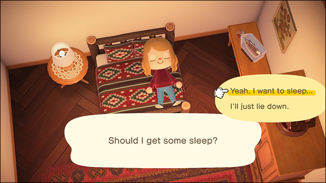 Selecciona "Sí, quiero dormir" después de que tu personaje esté en la cama.