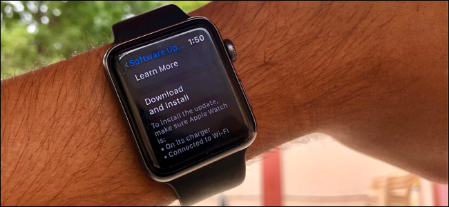 Apple Watch con watchOS 6 que muestra la pantalla de actualización de software