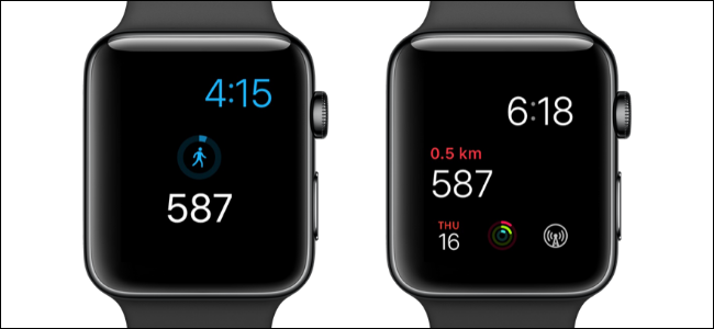 Dos relojes Apple que muestran el recuento de pasos en las esferas del reloj.