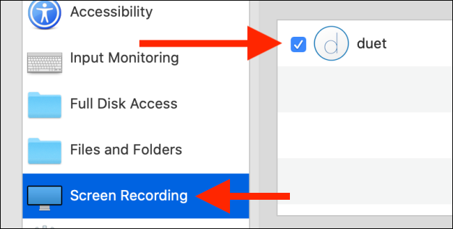 Haga clic en "Grabación de pantalla" y luego haga clic para marcar la casilla junto a "Dúo".