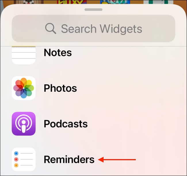 Elija una aplicación de la lista de widgets