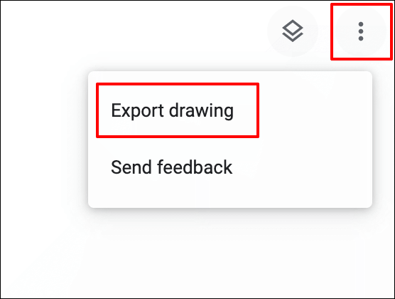 Para exportar un dibujo de Google Chrome Canvas durante la edición, haga clic en el icono del menú de configuración de hamburguesa en la parte superior derecha, luego haga clic en Exportar dibujo