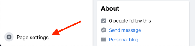 Haga clic en Configuración de página desde su página de Facebook