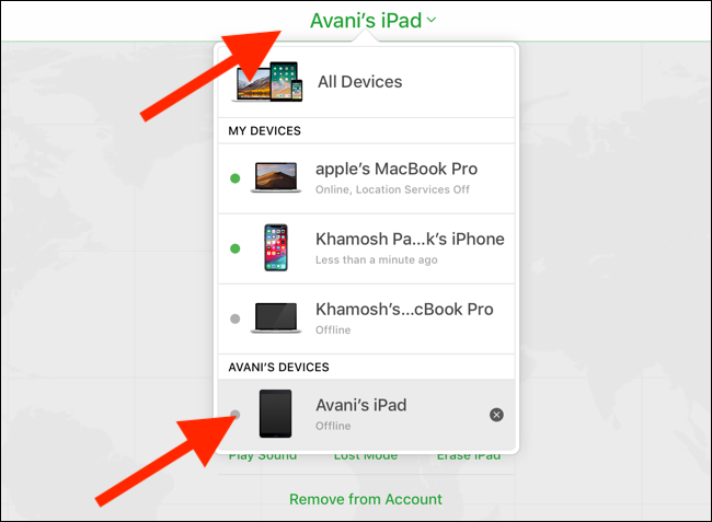 Haga clic o toque el menú desplegable Dispositivos y seleccione su iPad.