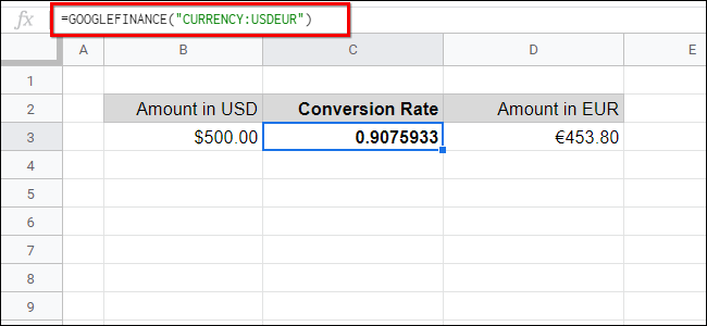 Conversión de moneda de Google Finance Sheets