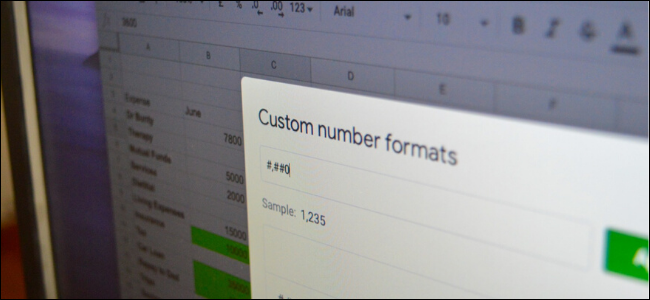 Menú de formatos numéricos personalizados en Google Sheets en el escritorio