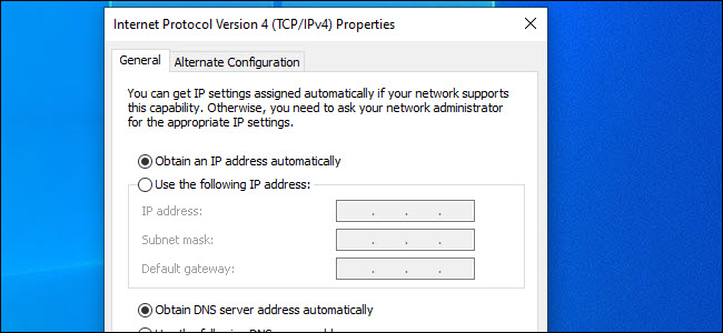 Diálogo IP4 con configuración automática seleccionada