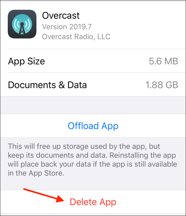 Eliminar la aplicación de la pantalla de almacenamiento del iPhone