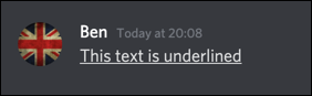 Un mensaje de Discord con texto subrayado
