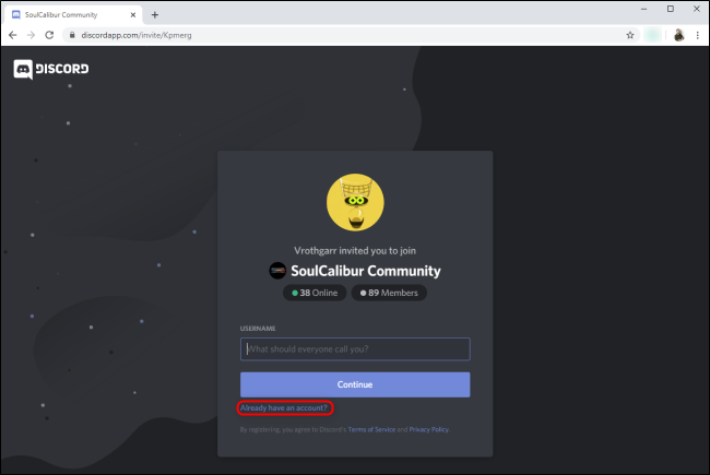 Invitación web de Discord