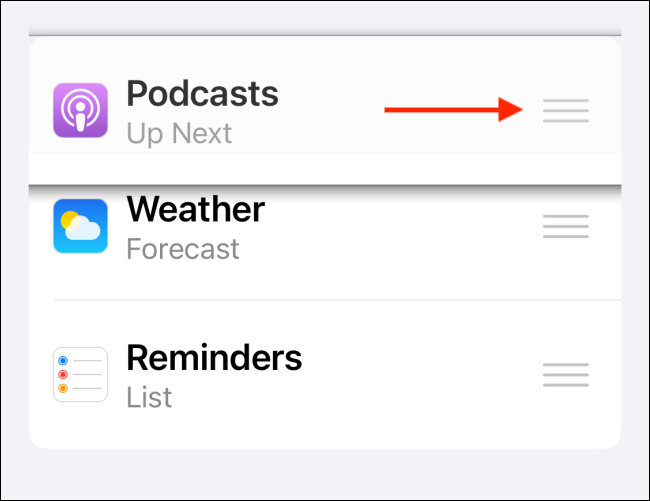 Toque las tres líneas horizontales para reorganizar los widgets. 