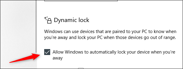 Seleccione la opción "Permitir que Windows bloquee automáticamente su dispositivo cuando no esté".