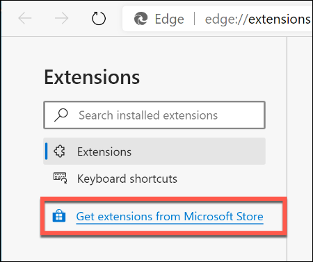 Haz clic en el enlace "Obtener extensiones de Microsoft Store" en el menú de la izquierda.