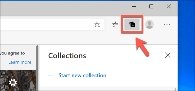 Haga clic en el icono Colecciones en la parte superior derecha de la ventana de Edge para abrir el menú de funciones