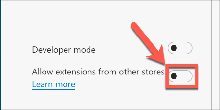 Haga clic en Permitir extensiones de otras tiendas en la página de extensiones de Microsoft Edge para permitir la instalación de extensiones de Chrome.