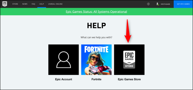 Página de ayuda de Epic Games