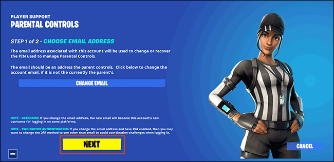 Confirme su dirección de correo electrónico para los controles parentales de Fortnite