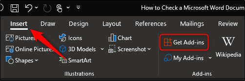 Haga clic en "Insertar" y luego en "Obtener complementos".