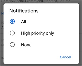 Configuración de notificaciones para la cuenta de Gmail