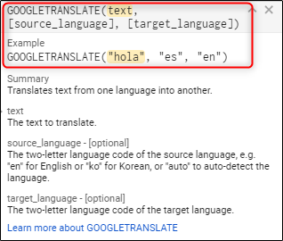 Fórmula del traductor de Google