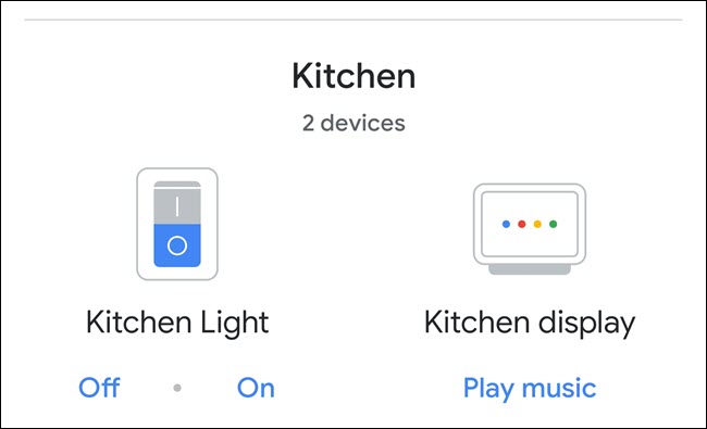 Grupo de sala de cocina de Google Home, que muestra la luz y la pantalla del concentrador Nest