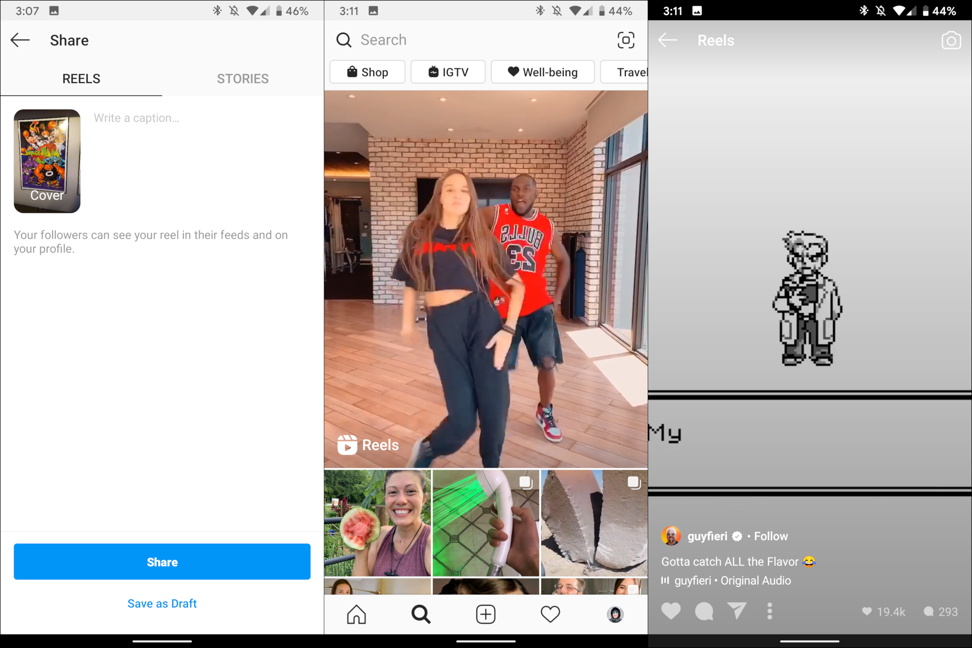 La pantalla "Compartir" de Instagram Reels en un teléfono inteligente.