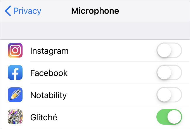 La configuración del micrófono en la configuración de privacidad en iOS.