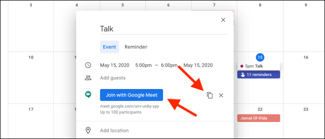 Únase a Google Meet desde Google Calendar