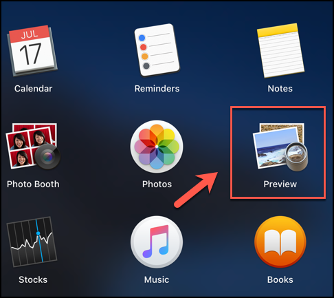 Inicie la aplicación Vista previa desde Launchpad en macOS