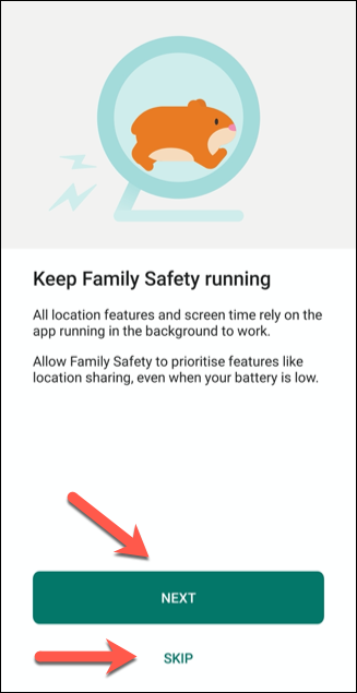Toque "Omitir" en la aplicación Microsoft Family Safety para cualquier permiso que no desee permitir.