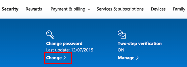 Haga clic en "Cambiar" en la sección "Cambiar contraseña".
