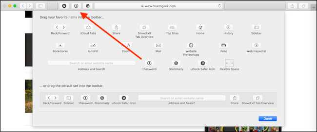 Mover un botón del panel de personalización a la barra de herramientas de Safari