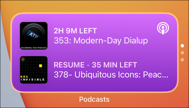 Una pila de widgets de "Podcasts".